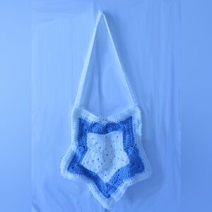 Blue and White Star Crochet Bag